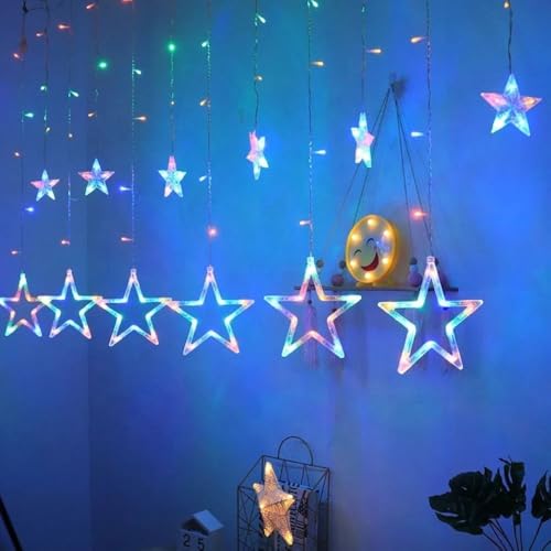 KHIZAR 6+6 Star Curtain Led Light Christmas Decoration Festival Occassional Diwali Ramadan Ganpati New Year Party Decor Led Lightings (Multi) - Image 1