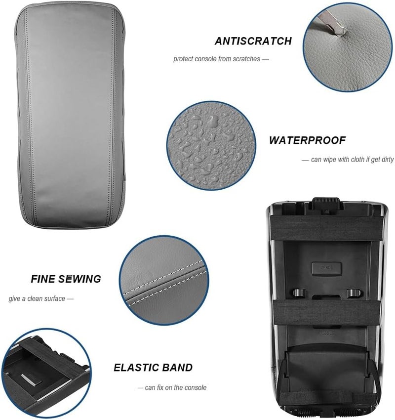 DEYTOP Center Console Cover for Ford Edge 2011-2014 Accessories Armrest Cover for 2013 Ford Edge Accessories Anti-Scratch Leather Armrest Pad Protector (Gray) - Image 5