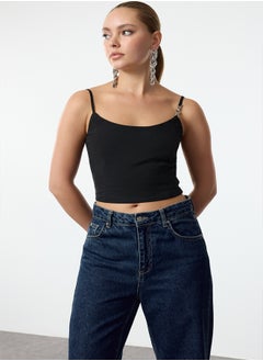 trendyol Black Crop Accessory Detailed Woven Bustier TPRAW25BS0010  - Image 1
