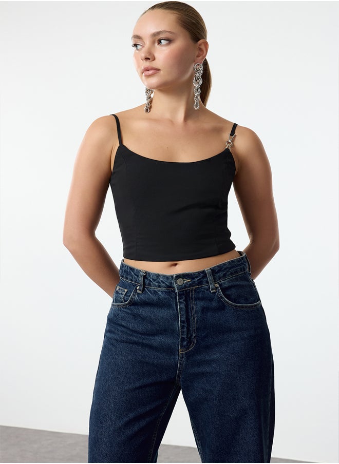 trendyol Black Crop Accessory Detailed Woven Bustier TPRAW25BS0010  - Image 1