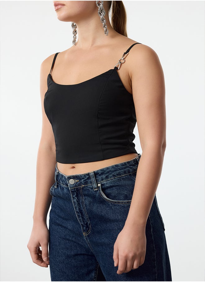 trendyol Black Crop Accessory Detailed Woven Bustier TPRAW25BS0010  - Image 3