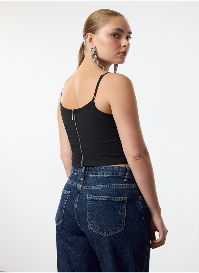 trendyol Black Crop Accessory Detailed Woven Bustier TPRAW25BS0010  - Image 5