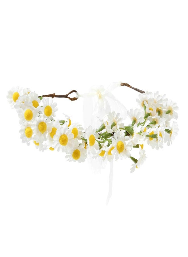 AWAYTR Flower Hippie Floral Crown - Boho Sunflower Headband for Women, Hippie Costume and Hair Accessories (White) - Image 1