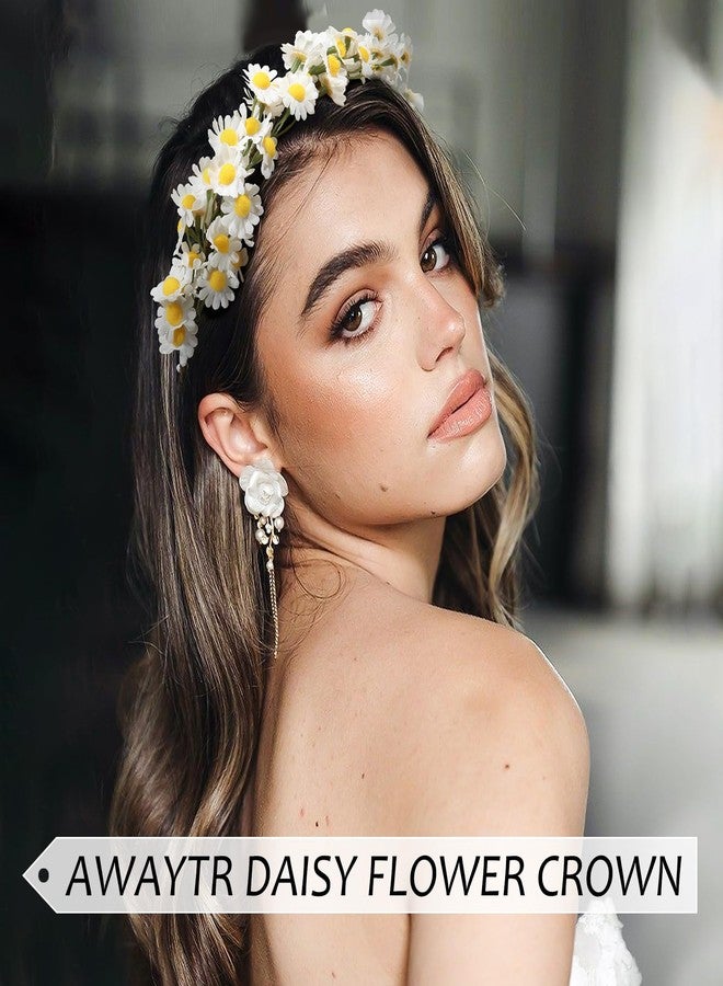 AWAYTR Flower Hippie Floral Crown - Boho Sunflower Headband for Women, Hippie Costume and Hair Accessories (White) - Image 3