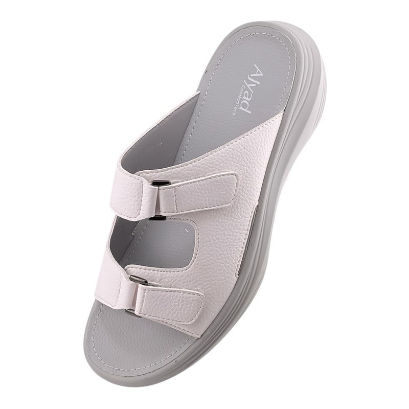 AJYAD Handmade Arabic Sandals For Men | Outdoor Mens Slippers | Everyday White Sandal Open Toe | Arabic Genuine Leather With Straps | New Arabic Design | Multicolor Footbed | Comfortable & LightWeight - Image 3