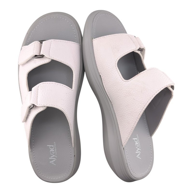 AJYAD Handmade Arabic Sandals For Men | Outdoor Mens Slippers | Everyday White Sandal Open Toe | Arabic Genuine Leather With Straps | New Arabic Design | Multicolor Footbed | Comfortable & LightWeight - Image 2