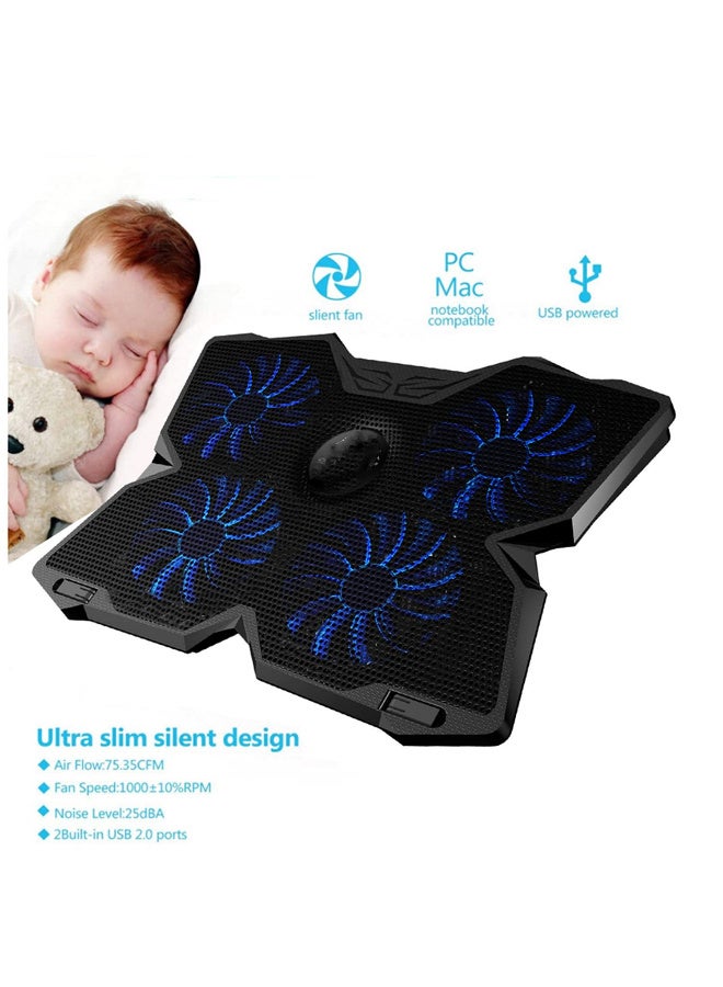 1PCS Laptop Cooler Cooling Pad Notebook Fan Stand Cooler Usb Laptop Cooling Stand with 4 Fan and 2 USB Ports for 14-17inch Laptop - Image 2
