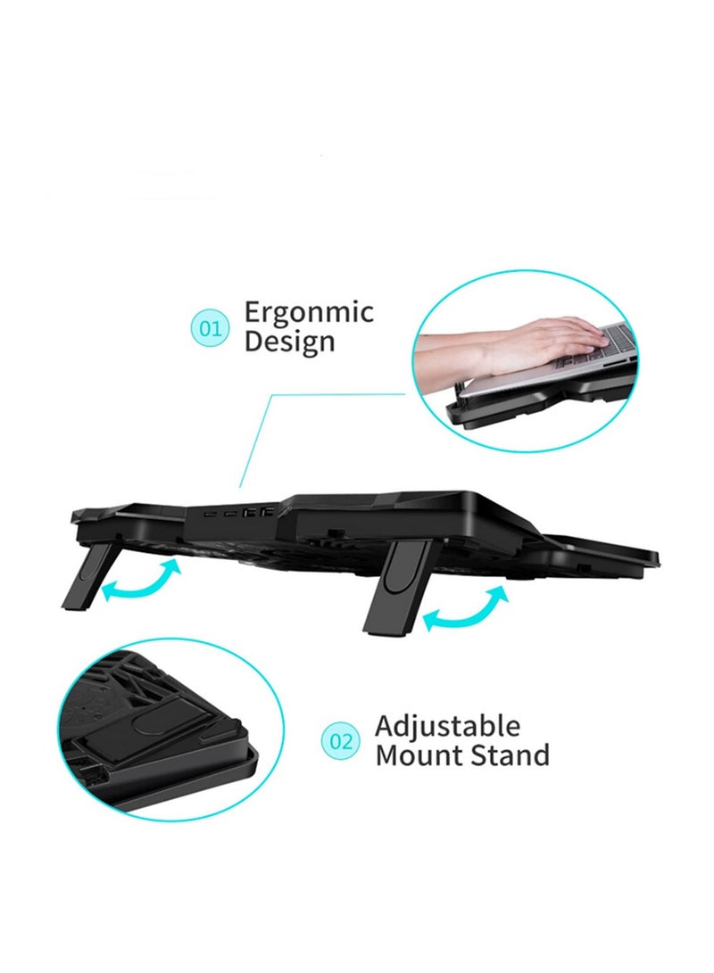 1PCS Laptop Cooler Cooling Pad Notebook Fan Stand Cooler Usb Laptop Cooling Stand with 4 Fan and 2 USB Ports for 14-17inch Laptop - Image 3