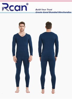 Rcan 2 Piece Men's Thermal Underwear Set Quick Drying V Neck Winter Lightweight Slim Fitting Long Sleeved T-Shirt and Long Pants Basic Layer Bottoming Shirt Set Plus Size  - Image 2
