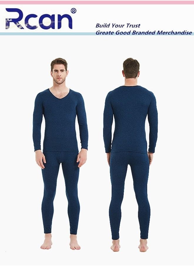 Rcan - 2 Piece Men's Thermal Underwear Set Quick Drying V Neck Winter Lightweight Slim Fitting Long Sleeved T-Shirt and Long Pants Basic Layer Bottoming Shirt Set Plus Size - Image 1