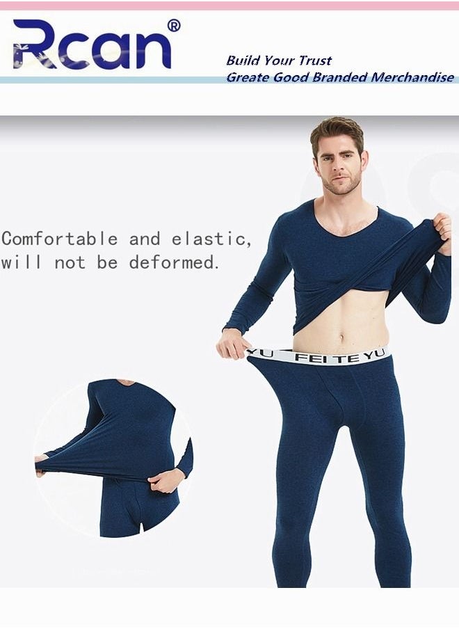 Rcan - 2 Piece Men's Thermal Underwear Set Quick Drying V Neck Winter Lightweight Slim Fitting Long Sleeved T-Shirt and Long Pants Basic Layer Bottoming Shirt Set Plus Size - Image 1