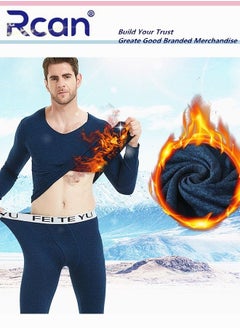 Rcan 2 Piece Men's Thermal Underwear Set Quick Drying V Neck Winter Lightweight Slim Fitting Long Sleeved T-Shirt and Long Pants Basic Layer Bottoming Shirt Set Plus Size  - Image 5