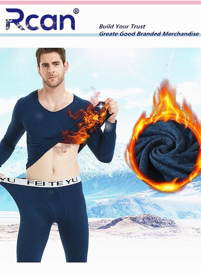 Rcan - 2 Piece Men's Thermal Underwear Set Quick Drying V Neck Winter Lightweight Slim Fitting Long Sleeved T-Shirt and Long Pants Basic Layer Bottoming Shirt Set Plus Size - Image 1