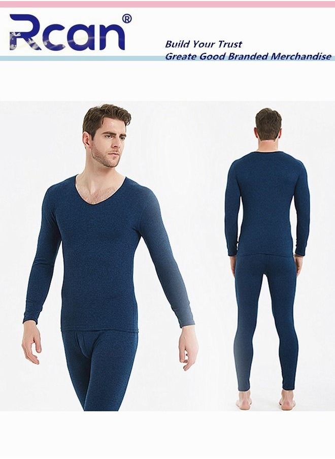 Rcan - 2 Piece Men's Thermal Underwear Set Quick Drying V Neck Winter Lightweight Slim Fitting Long Sleeved T-Shirt and Long Pants Basic Layer Bottoming Shirt Set Plus Size - Image 1
