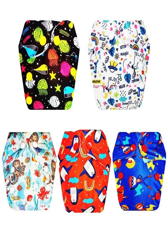 حفاضات قماشية فاخرة من دمبلدو للأطفال حديثي الولادة مع حشوة داخلية (عبوة من 5 قطع) | ملائمة تمامًا | مانعة للتسرب | أزرار كبس قابلة للتعديل | مثالية لفصل الصيف الهندي | من 0 إلى 4 أشهر | للجنسين - Image 1