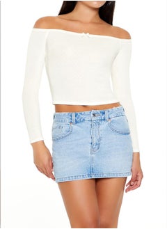 FOREVER 21 Pointelle Off-the-Shoulder Crop Top  - Image 1