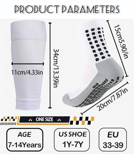 KMOLY 1 Set Kids Grip Soccer Socks and Shin Guard Sleeves for Age 7-14 Youth Boys Children Football Basketball Training (Blue) - Image 5