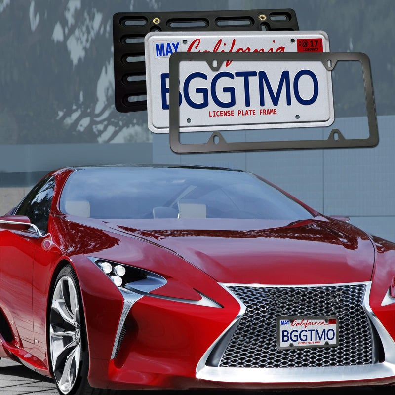 BGGTMO مجموعة تركيب لوحة الترخيص الأمامية BGGTMO - حامل إطار لوحة الترخيص - محول إطار علامة السيارة العالمي مع غطاء برغي من الفولاذ المقاوم للصدأ، وأربطة كابل - Image 5