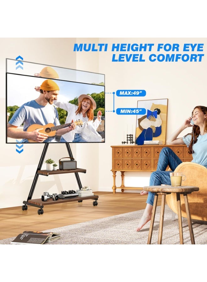ارفايفر ستاند تلفزيون متحرك للحمل الثقيل للتلفزيونات من 43 إلى 80 بوصة بحد أقصى 150 رطل، عربة تلفزيون على عجلات مع رفوف تخزين مزدوجة، حامل تلفزيون خارجي مع إمكانية تعديل الميل والدوران للحصول على أفضل زوايا مشاهدة، أسود - MT6001 - Image 2