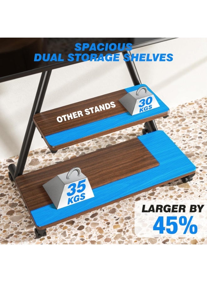 ارفايفر ستاند تلفزيون متحرك للحمل الثقيل للتلفزيونات من 43 إلى 80 بوصة بحد أقصى 150 رطل، عربة تلفزيون على عجلات مع رفوف تخزين مزدوجة، حامل تلفزيون خارجي مع إمكانية تعديل الميل والدوران للحصول على أفضل زوايا مشاهدة، أسود - MT6001 - Image 5