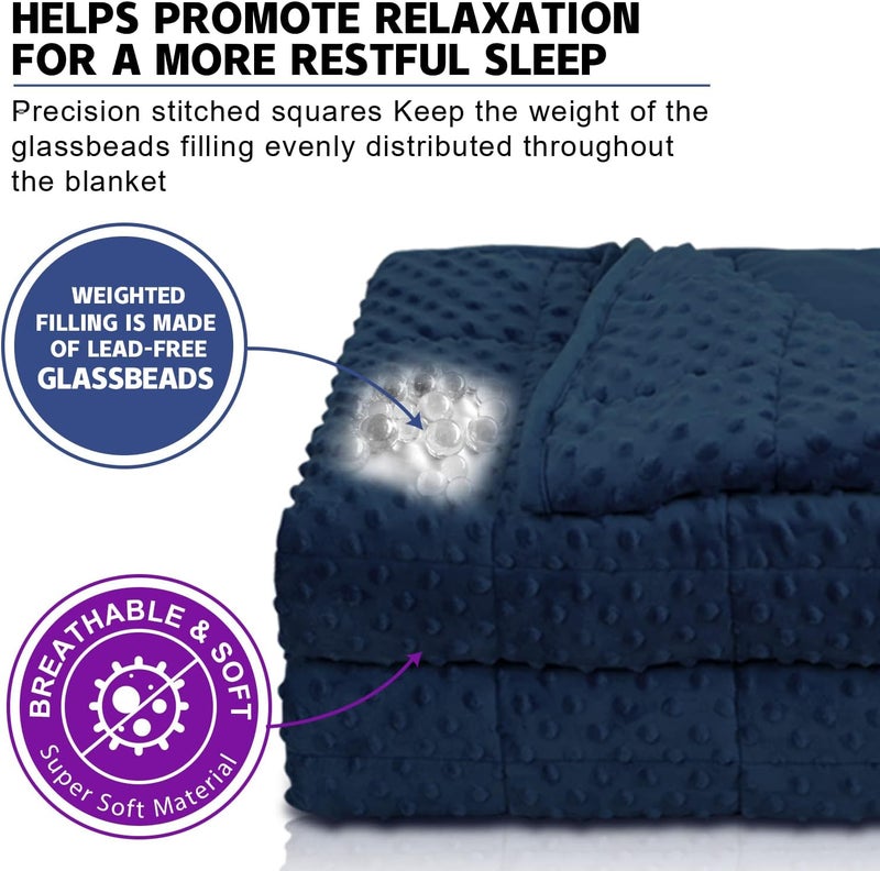 Huloo Sleep هولو سليب ويتيد بلانكيت كوين ( Weighted Blanket Queen)، وزن 15 رطل، للبالغين (مقاس 60" × 80")، لون أزرق بحري، بلانكيت ناعم وقابل للتنفس من نوع مينكي، مناسب لجميع الفصول، بلانكيت ثقيل مزود بخرز زجاجي عالي الجودة. - Image 3
