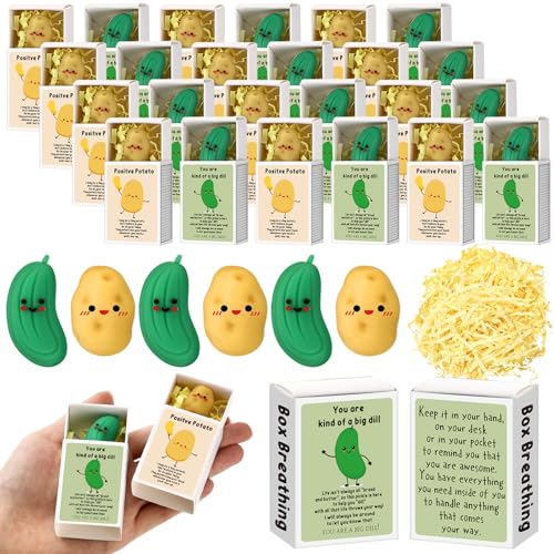 Sinload 50 Sets Emotional Positive Potato Pickle Erasers Desk Pets Office Gifts for Teacher Nurse Coworkers with Box Raffia Pocket Hug Appreciation Gift for Team Staff Employee Friend - Image 1