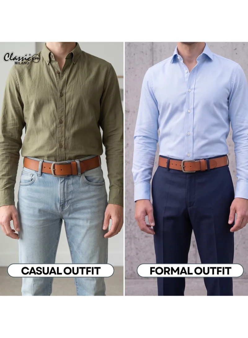 Classic Milano Classic Milano Genuine Leather Belt for Men - Semi-Casual & Party Wear Belt for Jeans, Casual Outfits, and Gifts - Black, Brown & Tan Men’s Belt