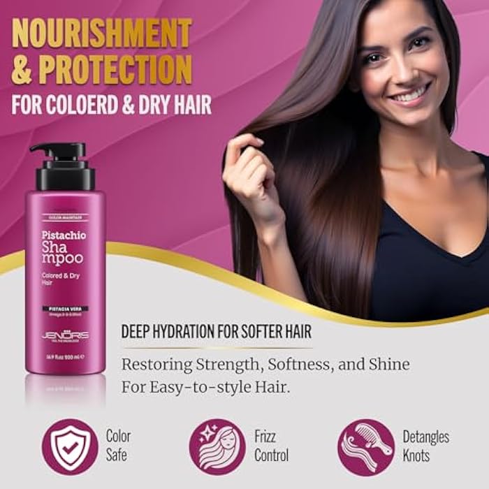 Jenoris Pistachio Shampoo for Color Treated, Dry & Frizzy Hair, 16.9 Fl Oz - Image 4