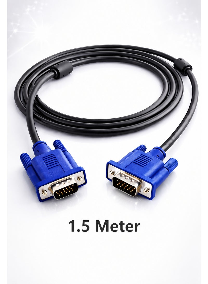 كابل VGA ذكر إلى ذكر بطول 1.5 متر لنقل صورة عالي الجودة مع موصلات ذهبية وعزل ضد التشويش للاستخدام اليومي وأجهزة الكمبيوتر والشاشات والبروجكتر المنزلية والمكتبية - Image 1