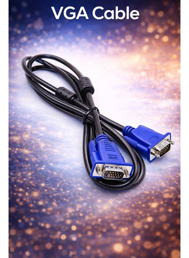 كابل VGA ذكر إلى ذكر بطول 1.5 متر لنقل صورة عالي الجودة مع موصلات ذهبية وعزل ضد التشويش للاستخدام اليومي وأجهزة الكمبيوتر والشاشات والبروجكتر المنزلية والمكتبية - Image 2