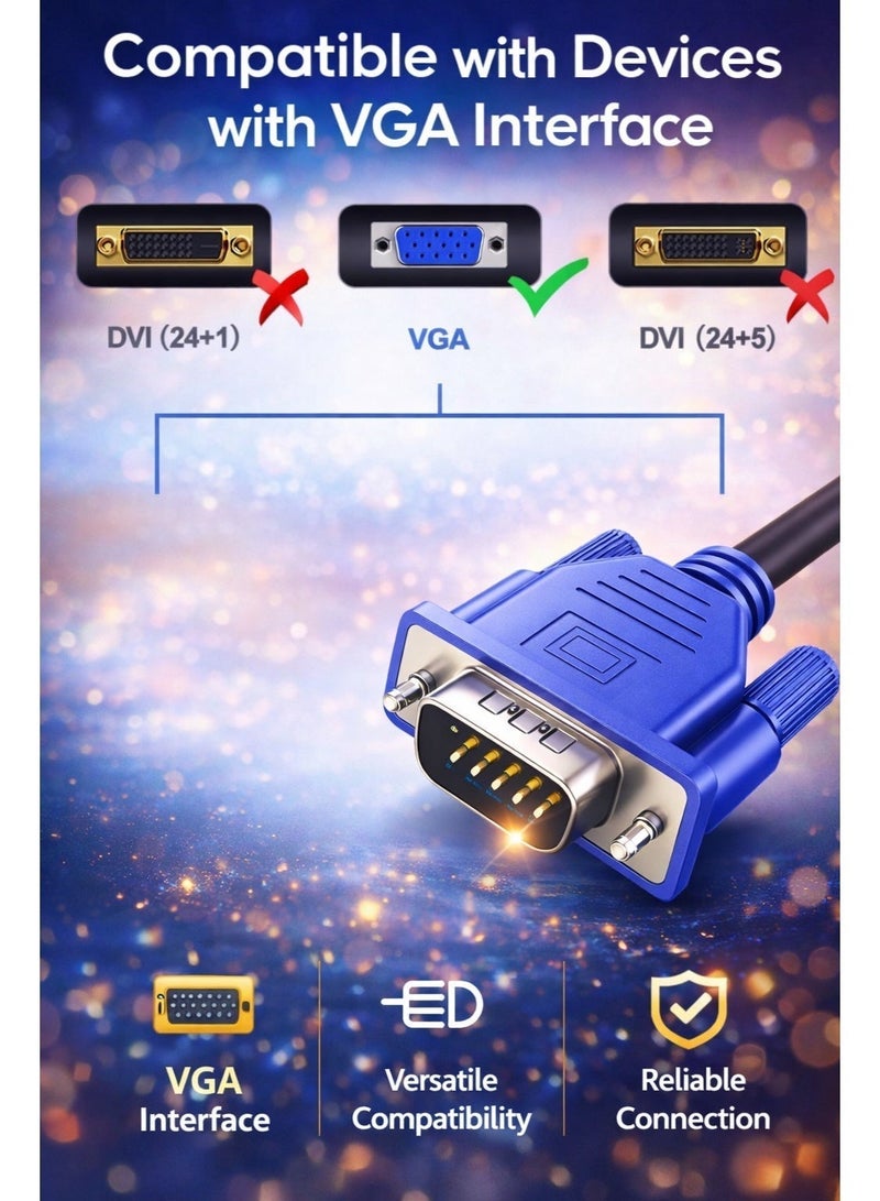كابل VGA ذكر إلى ذكر بطول 1.5 متر لنقل صورة عالي الجودة مع موصلات ذهبية وعزل ضد التشويش للاستخدام اليومي وأجهزة الكمبيوتر والشاشات والبروجكتر المنزلية والمكتبية - Image 5