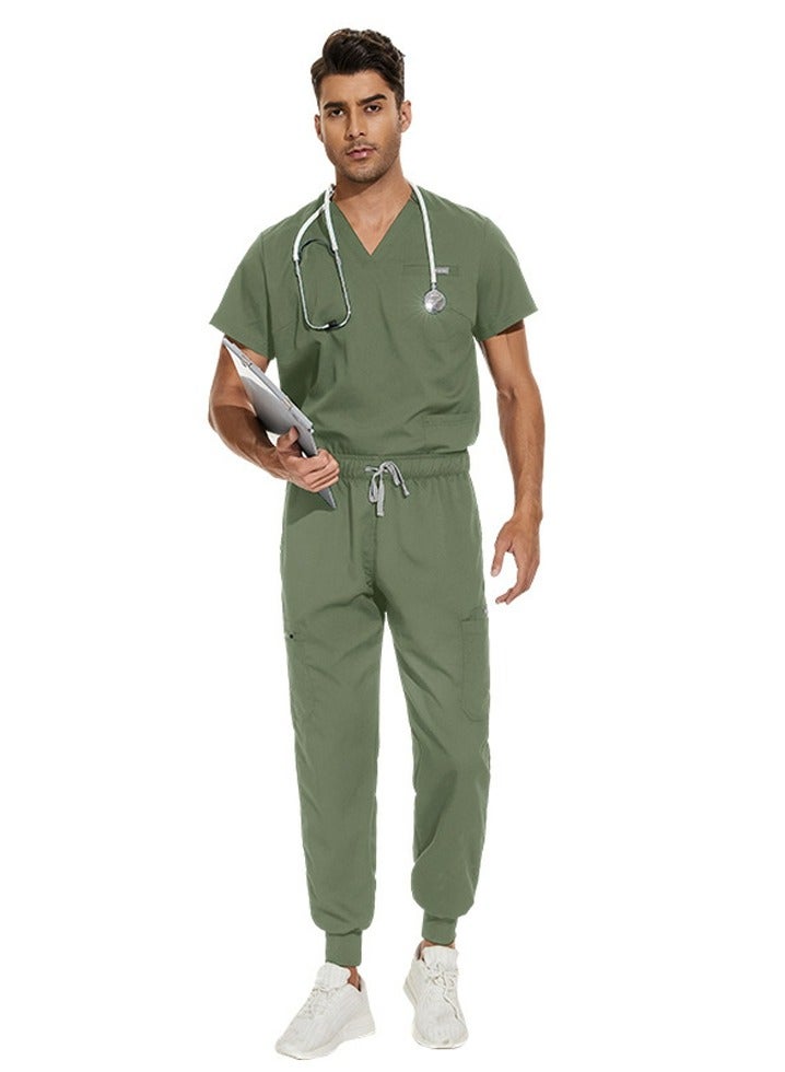 Loquat Medical Uniform Scrubs Set Medical Scrubs Solid Color 2 Piece Set Top and Pants Suit Olive Green - Image 3