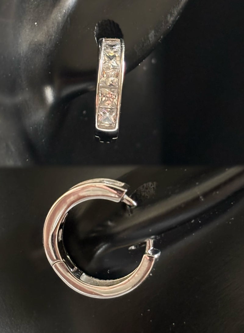 أشجار الطائرة أقراط حلقية من فضة S925 بتصميم أنيق – ترصيع بحجر زركون مربّع لأسلوب عصري - Image 2