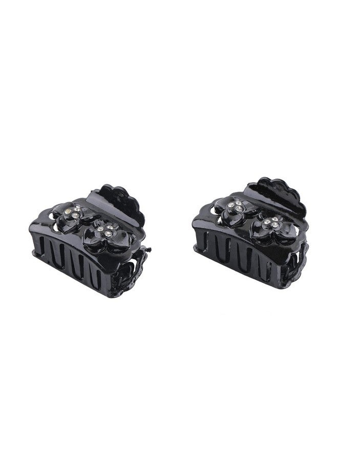 Estele Black Meduim Size Hair Clutch with White Stones for Womens/girls (Pack of 2) - Image 1