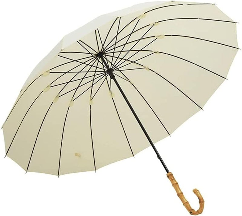 ThreeH Bamboo Stick Umbrella Auto Open Solid Color Fashionable and Simple 190T 16 Ribs,KS08 Green - Image 1