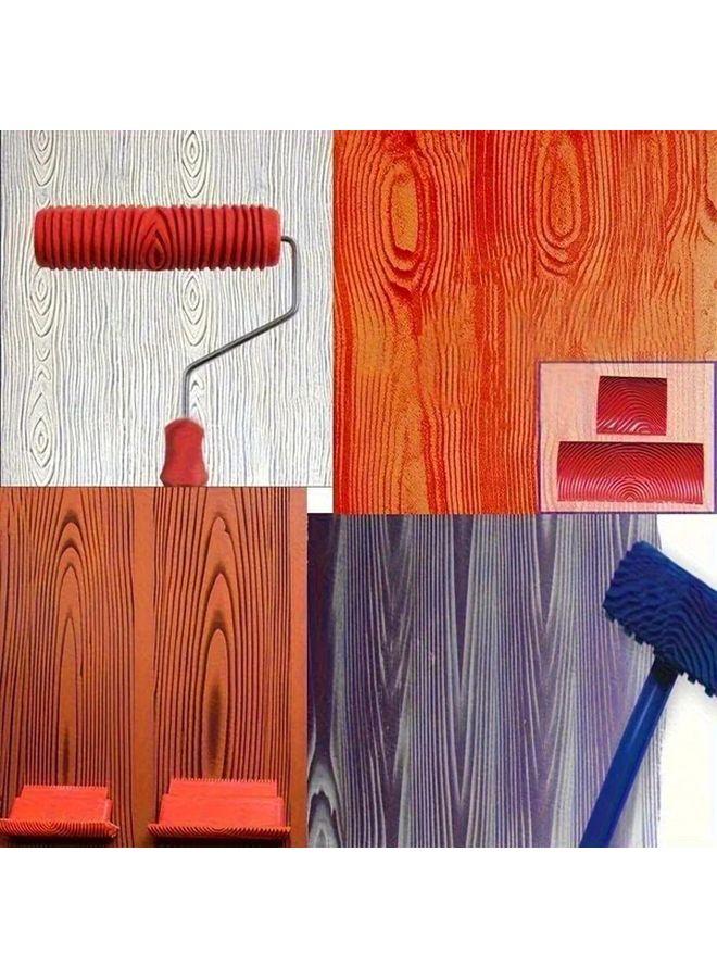 Collection 1 Wood Grain Texture Roller Brush Set For Wall Furniture Cement Surface DIY - Image 3
