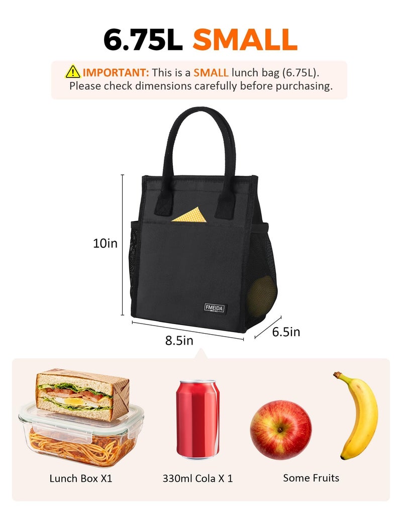 Fmeida 6.75L Small Insulated Lunch Bag Women Men, Lunch Bags with Multiple Pockets, Reusable Thermal Cooler Tote for Work, Office, Picnic, Travel | Hook and Loop Closure, Black - Image 2