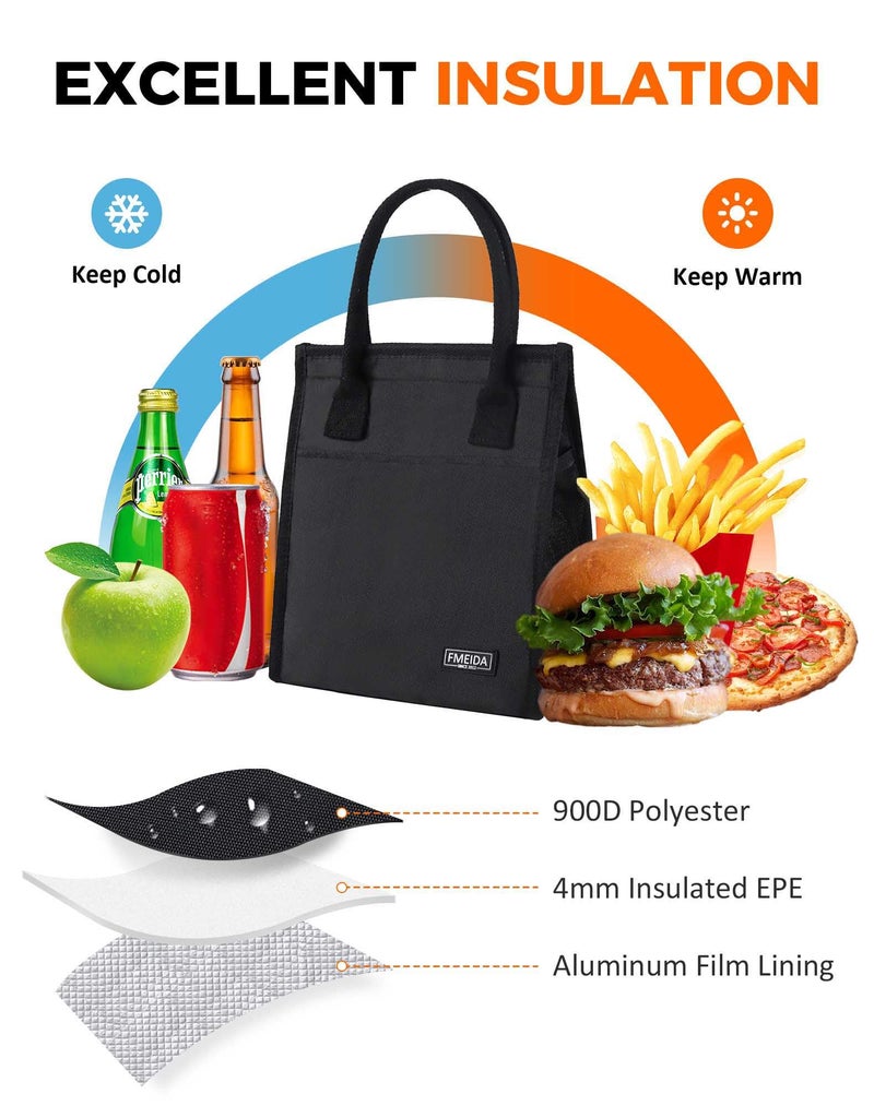 Fmeida 6.75L Small Insulated Lunch Bag Women Men, Lunch Bags with Multiple Pockets, Reusable Thermal Cooler Tote for Work, Office, Picnic, Travel | Hook and Loop Closure, Black - Image 5