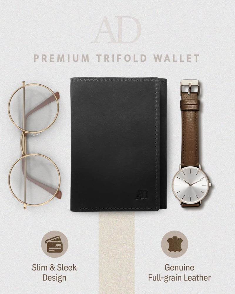 Access Denied Trifold Wallets For Men RFID - Genuine Leather Slim Mens Wallet With ID Window Front Pocket Wallet Gifts For Men - Image 3