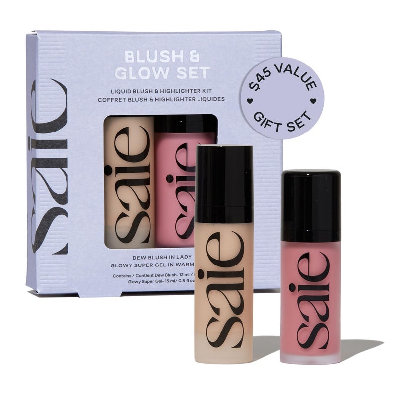 Saie Blush Glow Gift Set Dew Blush in Lady Glowy Super Gel Liquid Highlighter Makeup Primer in Warmglow Skincare Infused Everyday Makeup Kit for a Flushed Dewy Glow Vegan 2 Count - Image 3