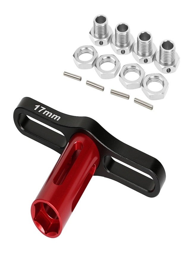 Dantenron RC Aluminum 17mm Wheel Hex Nuts with Wheel Hub Wrench Repair Tool Set Upgrades Part for 1/8 RC Cars Trucks Off Road Buggy Arrma Typhon Kraton 6S 3S Traxxas E-Maxx E-Revo Mojave (Silvery) - Image 1