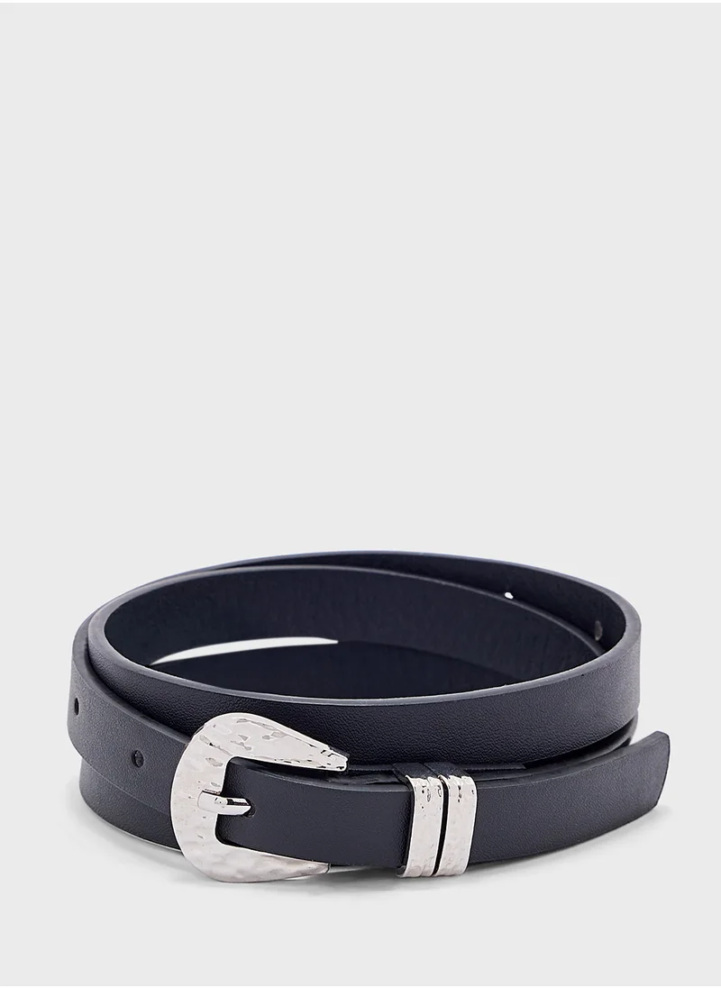ايلا 2 Pack Hammered Buckle Belt Set