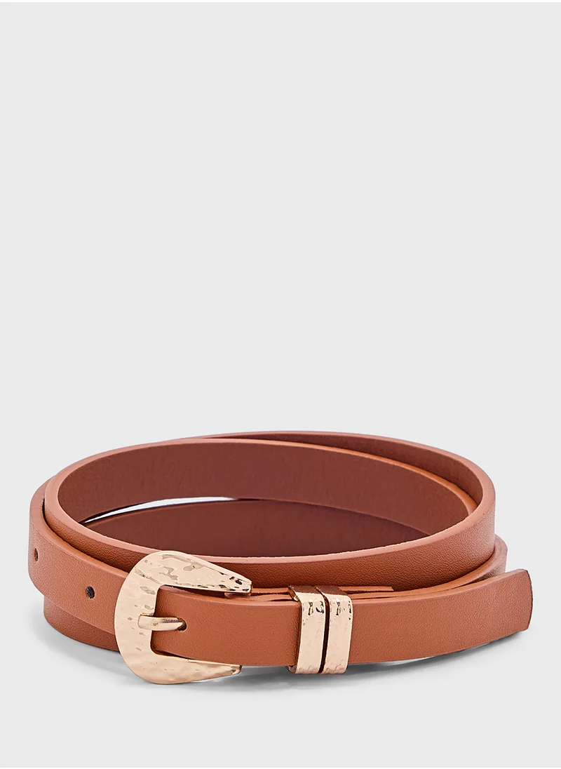 ايلا 2 Pack Hammered Buckle Belt Set