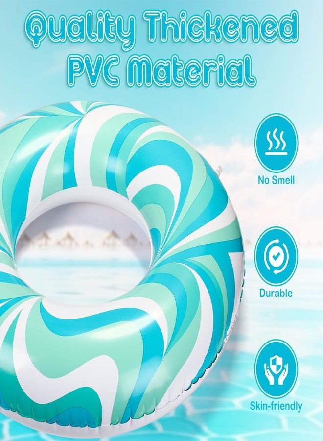Arrowbash 1 Pcs Large Swim Ring for Adults 39. 37 Inches Pool Inner Tubes Water Ripple Print Ring Pool Tube Float Green Blue White Swim Float for Adults Summer Beach Party Supplies - Image 3