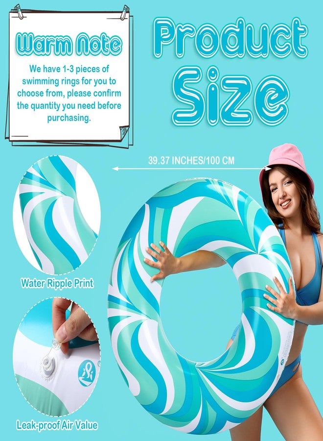 Arrowbash 1 Pcs Large Swim Ring for Adults 39. 37 Inches Pool Inner Tubes Water Ripple Print Ring Pool Tube Float Green Blue White Swim Float for Adults Summer Beach Party Supplies - Image 2
