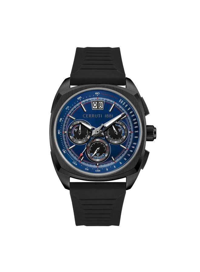 شيروتي 1881 Cuneo 41.3mm Dark Blue Black Dial Silicone Strap Chronograph Watch For Men