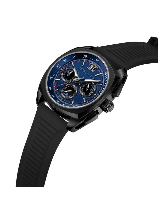 شيروتي 1881 Cuneo 41.3mm Dark Blue Black Dial Silicone Strap Chronograph Watch For Men