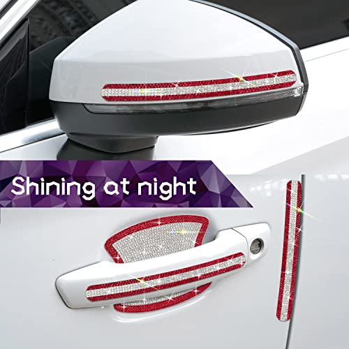 Gengki 10PCS Set Car Door Handle Bling Rhinestones Stickers Universal Auto Door Handle Safety Reflective Strips Red White - Image 2