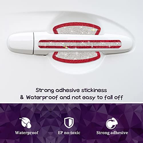 Gengki 10PCS Set Car Door Handle Bling Rhinestones Stickers Universal Auto Door Handle Safety Reflective Strips Red White - Image 3