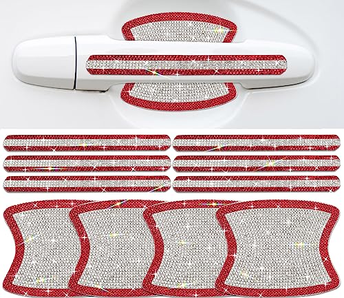 Gengki 10PCS Set Car Door Handle Bling Rhinestones Stickers Universal Auto Door Handle Safety Reflective Strips Red White - Image 1